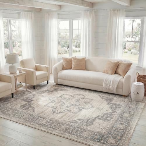 SAFAVIEH Traditionell Teppich für Wohnzimmer, Esszimmer, Schlafzimmer - Brentwood Collection, Kurzer Flor, Creme und Grau, 240 X 300 cm