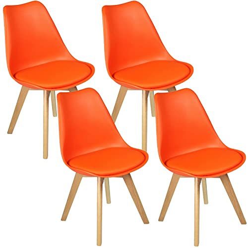 Charles Jacobs 4 x Modern Style Dining Chairs With Solid Beech Legs - Orange