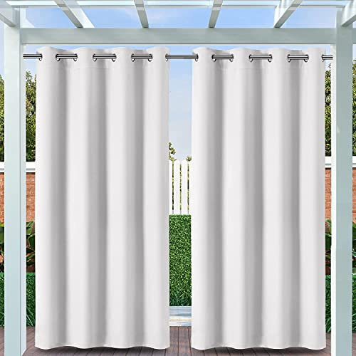 Clothink Outdoor Vorhang Wetterfest Mit Ösen, Outdoorvorhänge Wasserdicht Outdoor Gardinen Sonnenschutz Sichtschutz für Balkon Pergola Terrasse Veranda (132x215cm, 1 Stück, Grau-Weiß)