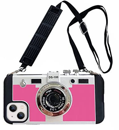 SGVAHY Emily in Paris Phone Case for iPhone 12 Pro Vintage Camera Case Cute 3D Unique Design Cover with Removable Neck Strap Lanyard Silicone Case for Girls Kids Women Rose Red