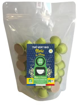CAPSUL&BIO Recharge Maté Thé vert aromatisé citron -Compatible avec les machines à Capsules Nespresso - Pochette de 50 Capsules Biodégradables, 100% Végétales - Rapide et Sain - Fabriqué en France.