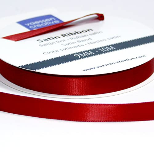 Vaessen Creative Satinband, Dunkelrot, 9 mm x 10 m Doppelsatinband, Schleifenband, Dekoband, Geschenkband, Stoffband für Hochzeit, Taufe und Geburtstagsgeschenke
