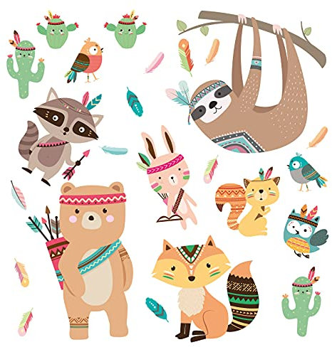 Little Deco Wandtattoo Wandsticker Kinder Tiere Indianer Wandaufkleber Wanddeko Kinderzimmer Spielzimmer Babyzimmer Wandbild Junge Löwe Fuchs bunt DL363