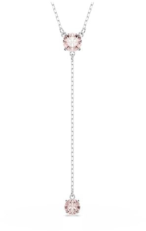 Swarovski Attract Y-Halskette, Rosane, Rhodinierte Kette mit Anhänger und Strahlenden Swarovski Kristallen im Rundschliff