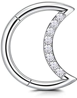 Briana Williams Mondförmig Segmentring Septum Clicker Ring 16G Chirurgenstahl 8mm Tragus Helix Daith Ohr Piercing Zirkonia Nasenpiercing