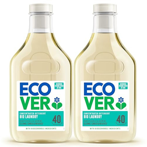 Ecover Concentrated Bio, Laundry Detergent, Laundry Washing Liquid, Honeysuckle & Jasmine, 2x Pack of 40 Washes, 2x 1.43L
