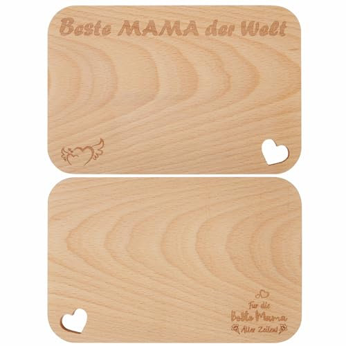 LOOPES Muttertagsgeschenk für Mama, MAMA Frühstücksbrettchen Beste Mama Geschenke Frühstücksbrett Mutter Holzbrett mit Gravur Mama Holzbrettchen Geschenke zum Geburtstag Muttertag Weihnachten