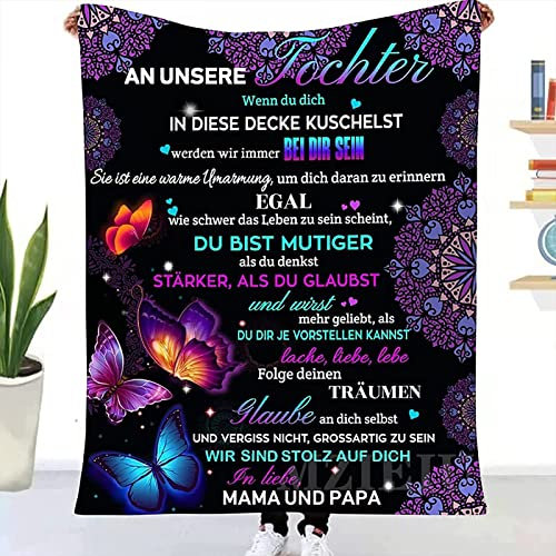 ACCZ Kuscheldecke Flauschige Personalisierte Decke Geschenke An Unsere Tochter von Eltern, Mama Und Papa für Tochter Luftpost Positiv Ermutigen Decke(deutsch), Super Weiche Flanell Decke 150 * 200CM