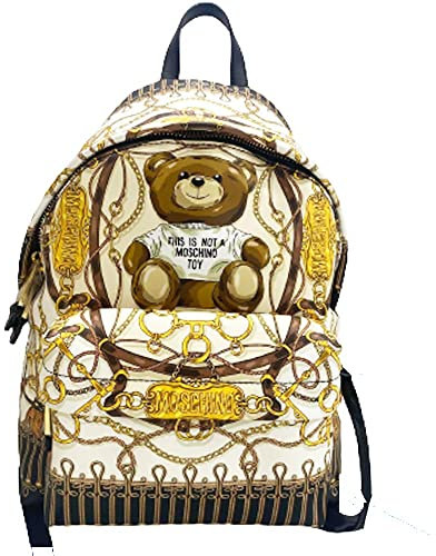 MOSCHINO Rucksack Couture Teddy aus Leder, Beige und Gold, B25x