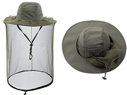 ZffXH Kopfnetz Safari Hut Für Männer Frauen Gartenarbeit Wandern Angeln Sonnenhut Mit Moskitonetz Mesh, Imker Hut, Mückenhut Mit Netz, Hut Afrika Mit Moskitonetz