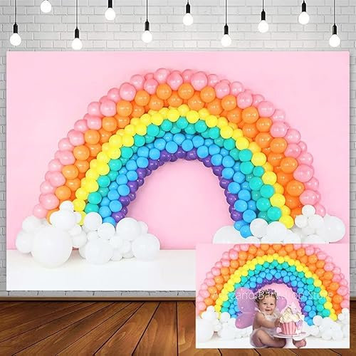 Happy Birthday Backdrop Cake Smash Rainbow Orb Baby Pink Photography Background Studio Clouds Photozone Photophone Decor300x200cm