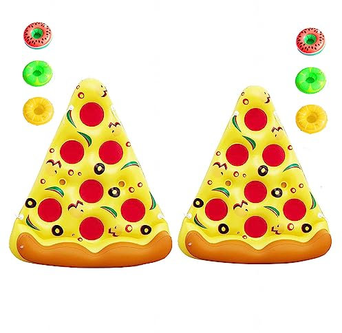 JUNZAI Wasser HäNgematte, Pizza Luftmatratze Pool, Mit 3/6 GeträNkehaltern Luftmatratze PizzastüCk FüR Kinder Und Erwachsene,2PCS