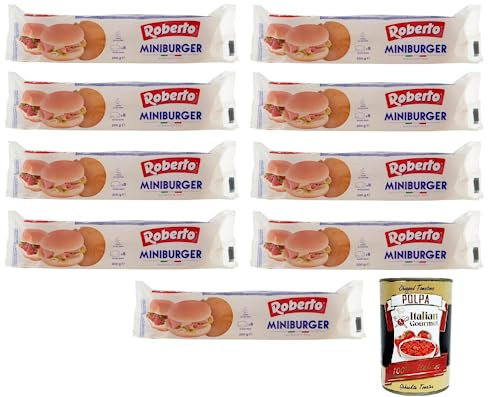 Italian Gourmet Pane miniburger Brot 8 Stück je Packung 9 x 200g | Soffice e pratico, kleine Brötchen für Party, Aperitivo oder schnelle, Gesamtnettogewicht 1,8 kg + Kostenlos Polpa 400g