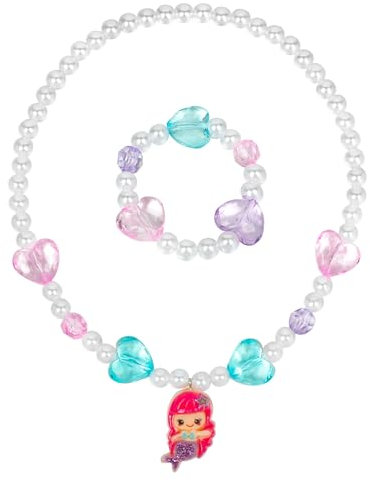 OSDUE Meerjungfrau Schmuck Set Mädchen, Meerjungfrau Armband Set, Meerjungfrau Kinderschmuck Enthalten Halskette, Armbänder, Meerjungfrau Kinderschmuck Set für Party Dress Up Geschenk (2 Stück)