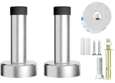 M JINGMEI 2 Pack Door Stoppers, Self Adhesive Door Stop, Rubber Door Stops with Screws,Wall Mounted Door Stop,Wall Door Stop Bumpers,Door Stops Indoors for Kitchen,Garden,Room(Silver/75mm)