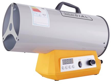 SIAL 50kW Gasheizgebläse Heizkanone Gasheizer Heißluftgebläse Bauheizer Heißluftgenerator Gas Heizgerät Heizstrahler Elektronischer Thermostat/Automatische Abschaltung, Silber Q50E