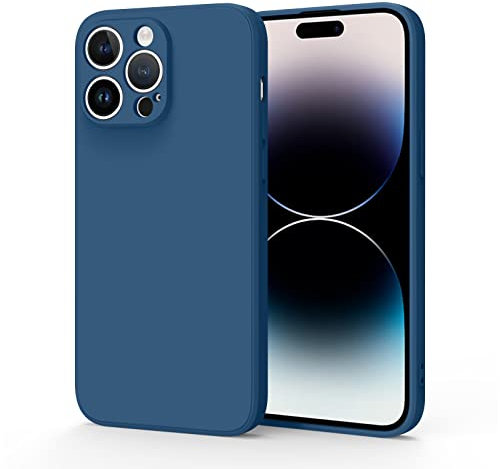 Vancle Coque Compatible pour iPhone 14 Pro Max, Étui en Silicone avec Doublure en Microfibre Souple, Conception Spéciale de Bord Droit (Marine Bleu)