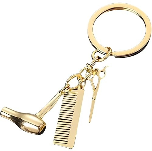 Gammaeon Schlüsselanhänger, 3 in 1 Schönheitssalon Tools Friseur Schlüsselanhänger Haartrockner Schere Kamm Anhänger Keychain Schlüsselring