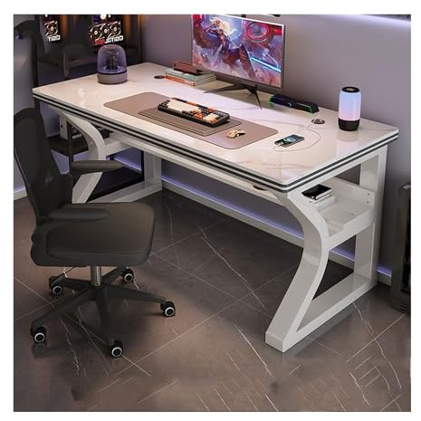 WQQYU6HKF PC Table Tempered Glass Pc table Desktop Bedroom Home Student Study Table Modern Simple Office Desk Light Luxury Gaming Small Desk(White,120x60x75cm)