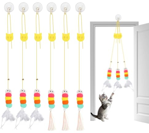 Dewbeat 6 Pcs Hanging Cat Door Toy, Self Play Interactive Cat Toys | Jumpy Toys with with Bell Feather Teaser & Retractable Spring for Indoor Cats for Hunting Exercising Interactive Exercise