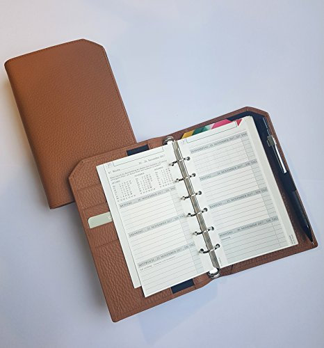 Terminplaner HelfRecht Ringbuch Classic aus Leder/Wochenplaner/Terminplaner/Terminkalender bis Dez. 2024 - cognac - 13-mm Ringmechanik