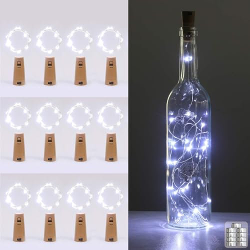kolpop luz de Botella, luz Corcho, luces led para Botellas de Vino 2m 20 LED a Pilas Decorativas Cobre Luz para Romántico Boda, Navidad, Fiesta, Hogar, Exterior, Jardín,Blanco Frio(12 Pack)