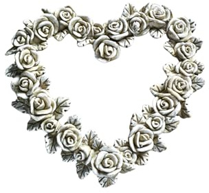 3 Pagen® Grabschmuck Rosen-Herz – Gedenkstein in Herzform – stilvolle und Zeitlose Grab-Dekoration – Robustes Material ideal für den Einsatz im Innen-& Außenbereich – Dekoherz aus Rosen