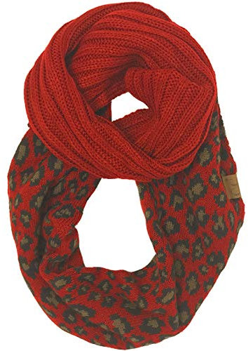 C.C CC Winter Soft Matching Unisex Chunky Knit Cowl Loop Infinity Schal, Tücher, rot (leopardenmuster), Einheitsgröße