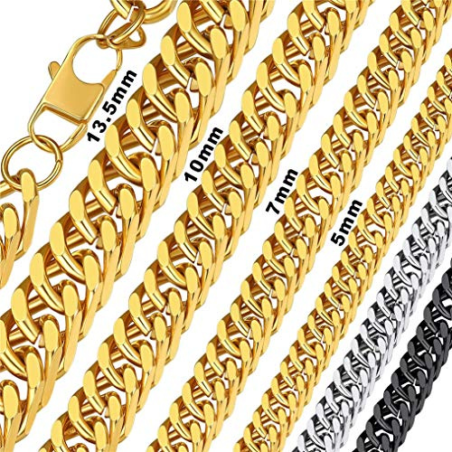 Bandmax massive Panzerkette für Herren Damen - 5mm breit 18k vergoldet kubanische Gliederkette 50cm schwere Panzer Halskette Miami Cuban Chain Necklace Street Style Jungen Modeschmuck Accessoire
