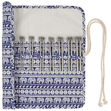 Coopay Edelstahl Stricknadeln Set, 11 Paare Metall Gerade Stricknadeln mit Elefanten Tasche, Leicht Single pointed Stricknadeln 2,0-8,0 mm, 25cm Stricknadelset ​für Anfänger und kleine Projekte