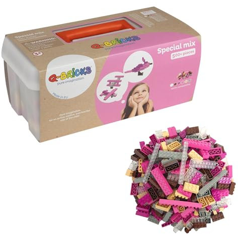 Kreativ-Bauset mit klassischen Bausteinen | 500-teiliges Set | 7 klassische Formen | 6 Farben | 100% kompatibel | Hergestellt in der EU | Verpackt in einem wiederverwendbaren Koffer | Spezialmischung