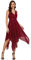 Ever-Pretty Robe de Soirée Asymétrique au Genou Femme Double Col-V sans Manche en Dentelle Mousseline de Soie Bordeaux 40