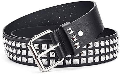 Panegy Pyramid Nietengürtel 3 Reihen Ledergürtel Jeans Rock Gothic Punk Hosengürtel für Damen Herren