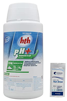 HTH pH Plus Poudre - 2,5kg | Correcteur de pH Solide - Augmente Le pH + 10 Tests HPS OFFERTS 6 en 1