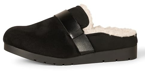 Amazon Essentials Damen Rückenfreie Pantolette Aus Lammfell Mit Memory-Schaum, Schwarz Mikro Wildleder, 36 EU