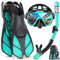 Lealinga Schnorchelset Erwachsene mit Verstellbare Taucherflossen Anti-Leck & Anti-Fog Taucherbrille und Dry Schnorchel, 3 in 1 Professionell Schnorcheln Set für Schnorcheln und Schwimmen