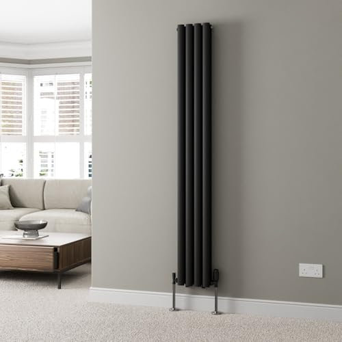 DuraTherm® 1800 x 240mm Black Vertical Designer Radiator Double Column Oval Tube Modern Central Heating Panel Bathroom Radiators