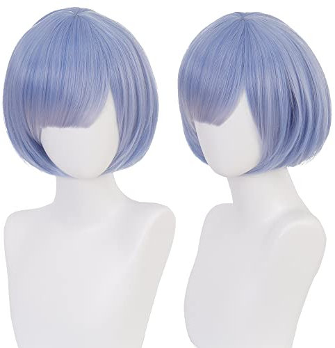 Lila Cosplay Perücke für Frauen kurz glatt mit Pony perfekt für Halloween Cosplay Anime Con
