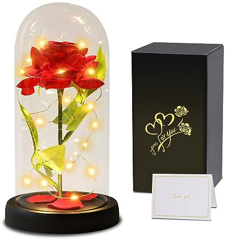 Regalo di la Festa Della Mamma per Donne Mamma, La Bella e La Bestia Rosa Eterna, Fiori con Luce, Romantico Kit Rose per Anniversario Matrimonio Regali di Festa della Mamma, Fiore Rosa Regalo