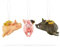 Schweinchen Dekoanhänger 3er Set ''hängender Schweine Engel' je 4,5 x 10 cm • 3 x ''hängende Schwein-Engel Schweinchen FLECKI und EBER und SAU von Inkognito • Künstler: INKOGNITO © Susanne J. Eckart