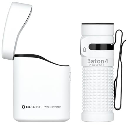 OLIGHT Baton 4 Kit Mini Rechargeable LED Flashlight Power 1300LM 170M IPX8 Waterproof Flashlight for Camping, Hiking and Household (White)