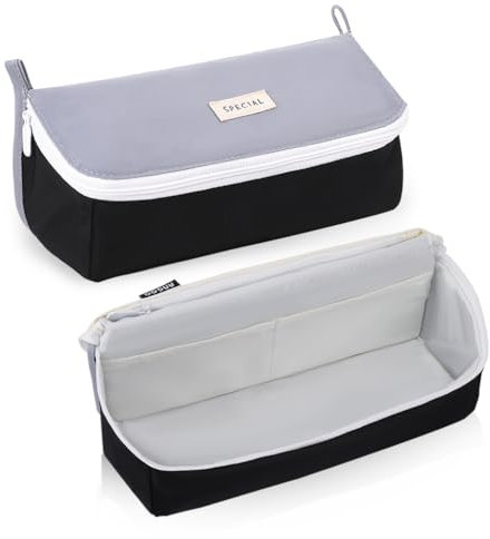 iSuperb Federmäppchen Mädchen Mäppchen Jungen Studenten Federmappe Unisex Stifte Organizer Kosmetiktasche klein Leinen Federtasche für Damen Einschulung Geschenk Schulsachen (Grau)
