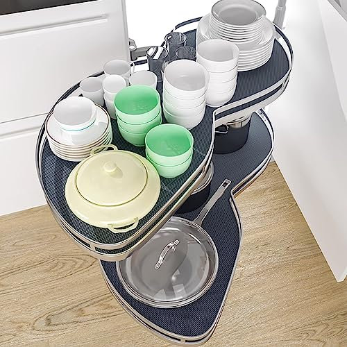 WYRMB Eckkorb-Küchenschränke, 2-stufiger Eckschrank mit Schwingtablett, Mehrzweck-Organizer-Regal, Eck-Dreh-Eckschrank-Blindregal, für 36, Links (Links)
