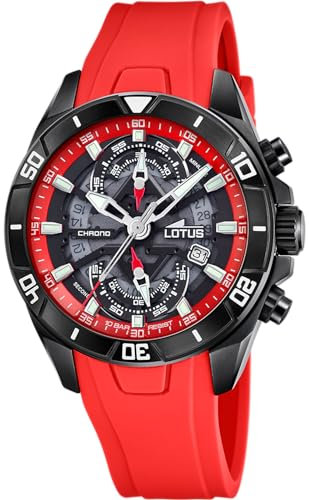 LOTUS Montre Homme Analogique Caoutchouc Rouge - Quartz - Chronographe - Calendrier - Verre Minéral Résistant - Étanche 10 ATM 18945/5 Vortex