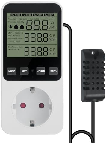 Feuchtigkeitsregler, Hygrostat Steckdose mit Fühler 230V, Digitaler Hygrostat Feuchteregler, Feuchteregler mit Alarm für Luftbefeuchter Luftentfeuchter Pilz Terrarium