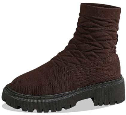 EJIMUQO Regalo Donna Natale Scarpe Stivaletto Donna Con Pelliccia Stivali Con Risvolto Bassi Stivali Donna Con Tacco 42 Stivali Bordeaux Donna Tacco Basso Stivaletti Zeppa Donna