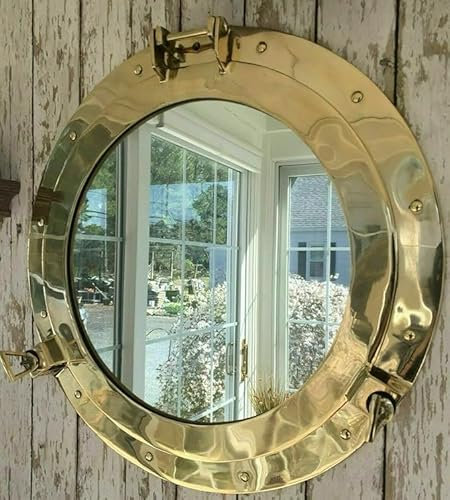 Specchio a oblò in ottone da 50,8 cm, decorazione nautica da parete, grande finestra da cabina