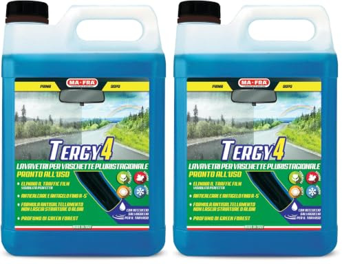 Ma-Fra, Tergy 4, Liquido Lavavetri Auto Pluristagionale Pronto all'Uso per Vaschette Tergicristallo, Detergente Tergicristalli Auto Anticalcare Antigelo Fino a -5°C, Rimuove Traffic Film, Formato 4,5L