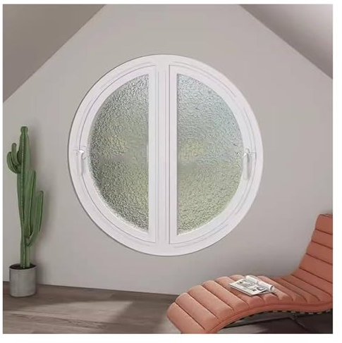 CYHTYM Ventana Giratoria Cobertizo de Vidrio Templado con patrón de Onda de Agua, Pasarela giratoria Redonda de 90 ° para decoración del hogar, ventilación y privacidad(White,40cm/15.7)