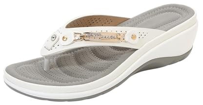 Infradito da donna con plantare, estivi, piscina, spiaggia, comodi, alla moda, morbidi, per interni ed esterni, con supporto ortopedico, bianco, 41 EU